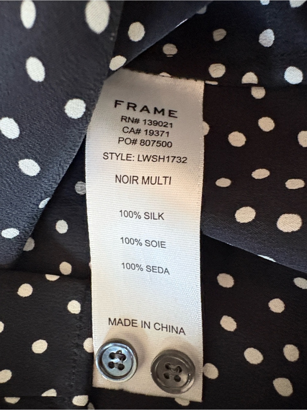 FRAME The Gillian 100% Silk Polka Dot Ruffle Sleeve Blouse Noir Multi Medium - Picture 4 of 7
